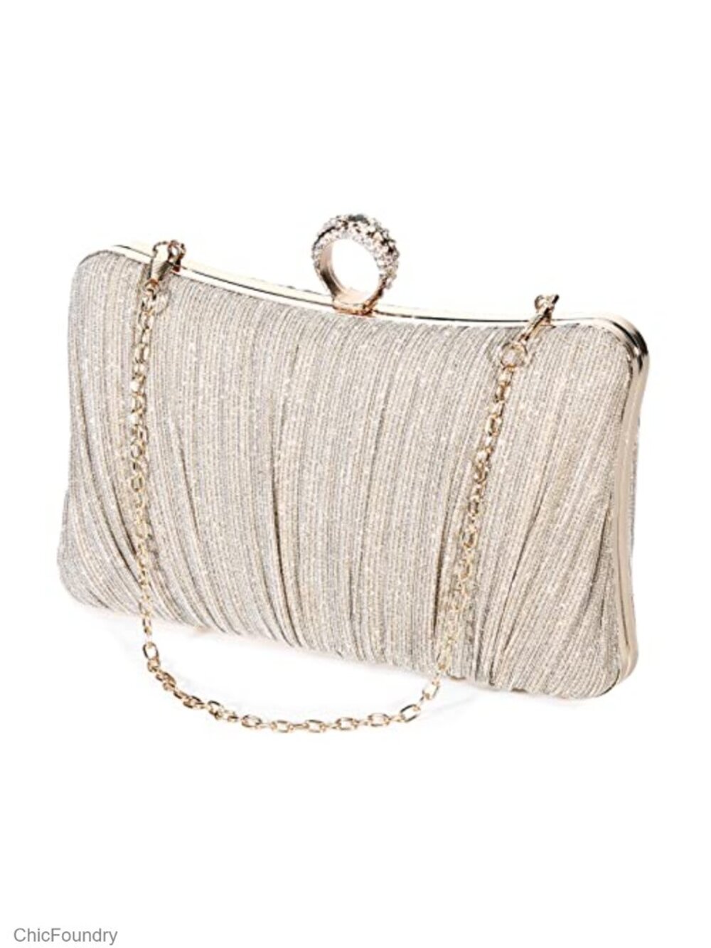 Glitter Satin Evening Clutch Purses Rhinestone Clasp Removable Chain